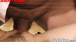 British brunette teen sucks dick in POV and takes it doggy