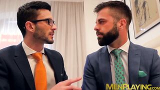 Classy gay chokes on massive dick before being analrammed