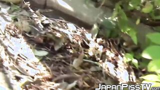 Adorable Japanese chicks peeing outside wherever they can