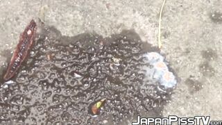 Adorable Japanese chicks peeing outside wherever they can