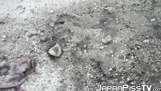 Wicked young Japanese babe is peeing in front of her house