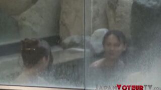 Wet nude Japanese girls in water are watched by hidden guy