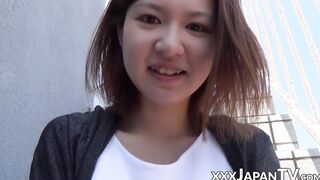 Tiny Japanese redhead gives BJ and tastes cum