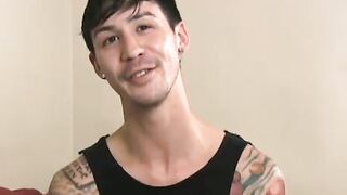 Inked amateur teases with his slim fit body and masturbates