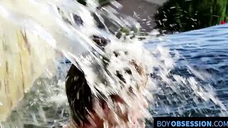 After going swimming blonde twinky strokes his cock