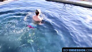 After going swimming blonde twinky strokes his cock