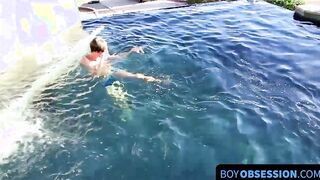 After going swimming blonde twinky strokes his cock