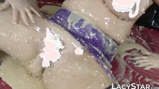 Food fight with lesbian pussy licking for busty UK grandmas
