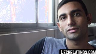 Unmarried Latino straight man soliciting money while baring his back