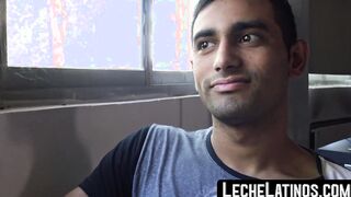 Unmarried Latino straight man soliciting money while baring his back