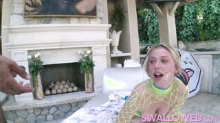 SWALLOWED Southern belle Dixie Lynn gags on a huge cock