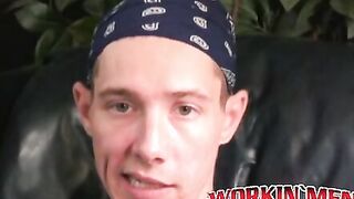 Rough gay shows off his body and big cock while masturbating
