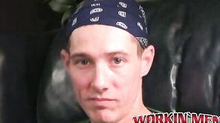 Rough gay shows off his body and big cock while masturbating