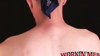 Rough gay shows off his body and big cock while masturbating