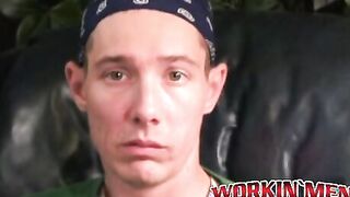 Rough gay shows off his body and big cock while masturbating