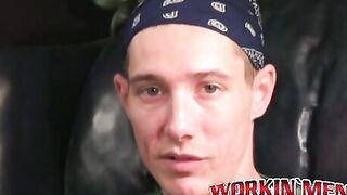 Rough gay shows off his body and big cock while masturbating