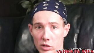 Rough gay shows off his body and big cock while masturbating