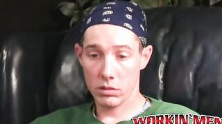 Rough gay shows off his body and big cock while masturbating