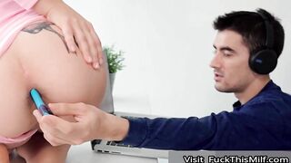 Angie Lynx Has To Be Quiet As She Rides Jordi's Big Cock While Doing A Meeting With H