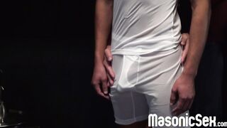 Hot twink Cameron Basinger deepthroats and bareback fucked by DILF Mitch Cox