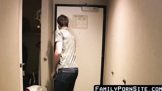 Studly daddy satisfies stepson with sans protection sex