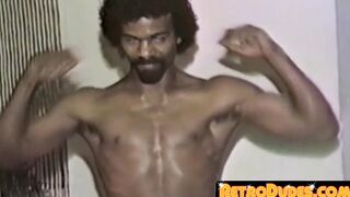 Ebony man with a hard cock masturbates in a vintage solo