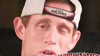 Amateur shoots a load in his hand after solo masturbation