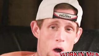 Amateur shoots a load in his hand after solo masturbation