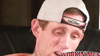 Amateur shoots a load in his hand after solo masturbation