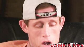 Amateur shoots a load in his hand after solo masturbation