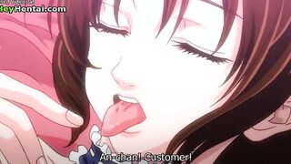 Delicious busty girl helps guy to cum