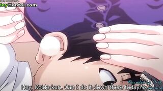 Delicious busty girl helps guy to cum