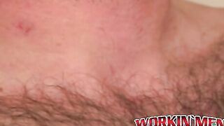 Hairy stud shoots a thick load after intense masturbation