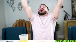 Busty milf and sexy teen seducing this lucky guy and fucks him