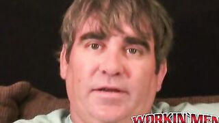 Older stud jerks himself off to orgasm after an interview