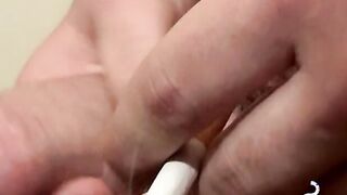 Inked handsome guy loves to touch himself while smoking