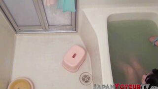 Horny Japanese does not know there is voyeur in her bathroom