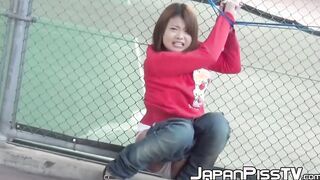 Adorable Japanese girl tied while peeing herself in public