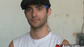 Handsome blonde amateur gay stripping and stretching dick