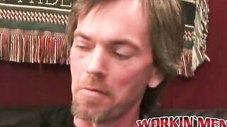 Hairy amateur jerks off and cums naked after an interview