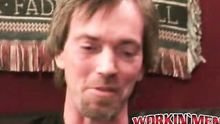Hairy amateur jerks off and cums naked after an interview