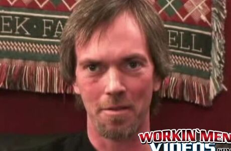 Hairy amateur jerks off and cums naked after an interview