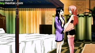 Sweet busty lesbian gets fucked hard