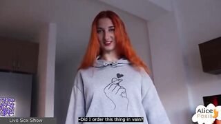 Red-haired girl fucks with a guy in different poses