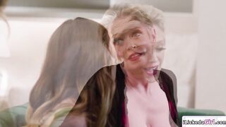 Stepmom kissing and licking stepdaughter