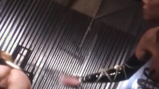A busty dominatrix forces her to ride her strapon subanally