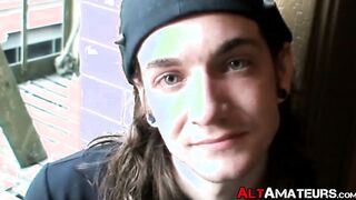 Punk rock amateur Kade solo jerking off and stuffing dildo