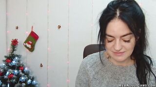 Brunette amateur babe in sweater chats on webcam show