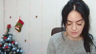 Brunette amateur babe in sweater chats on webcam show