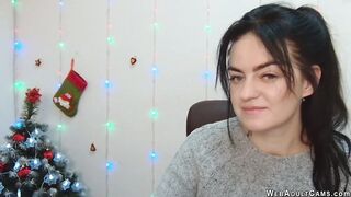 Brunette amateur babe in sweater chats on webcam show